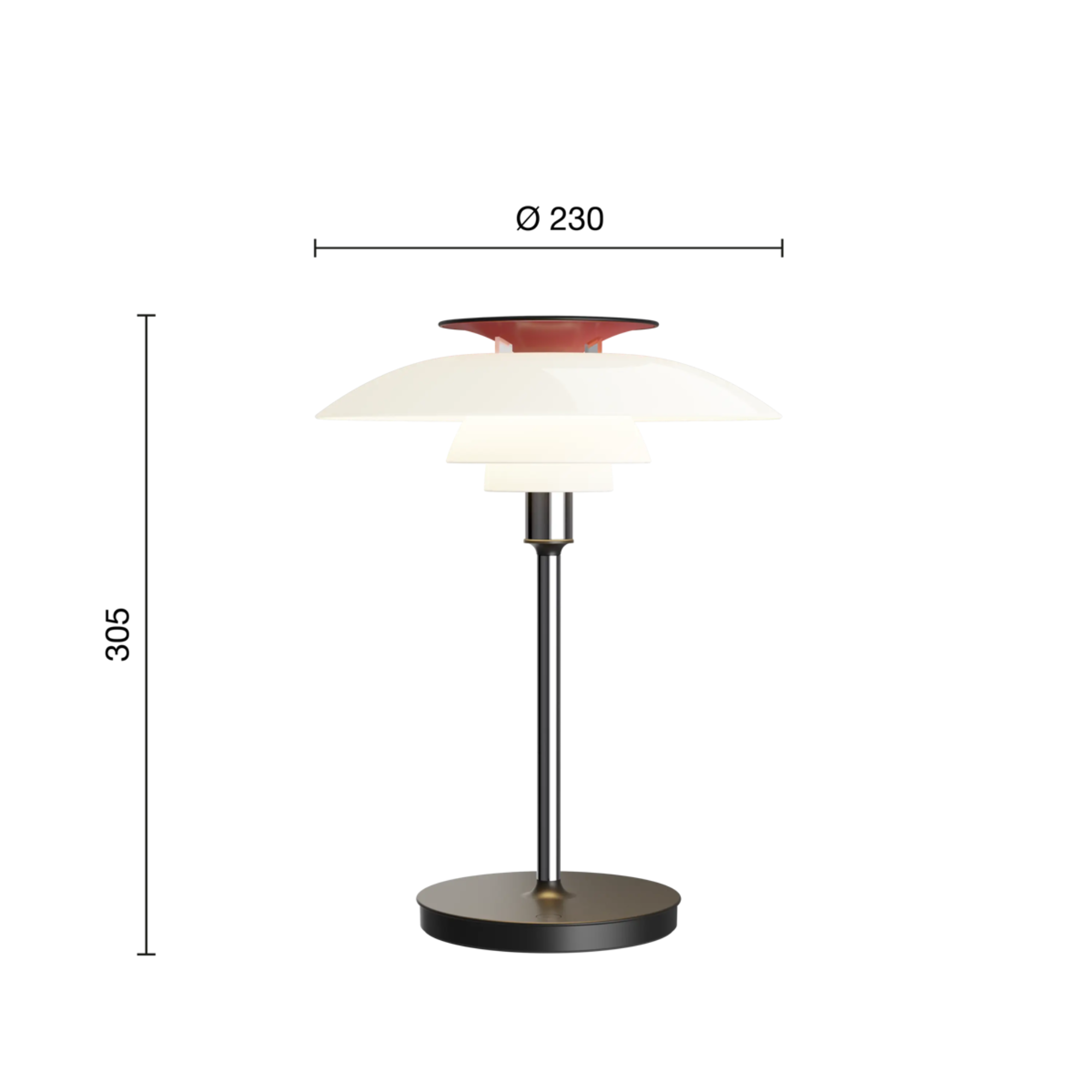 The opal white and high luster chrome plate PH 80 Portable Lamp from Louis Poulsen dimensions.