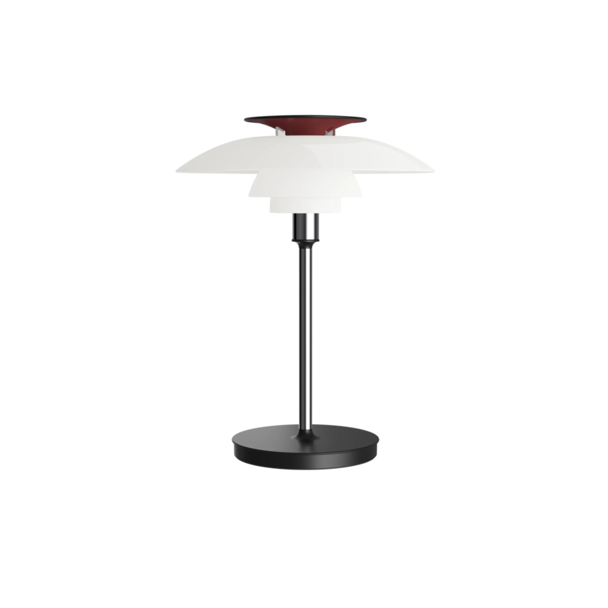 The opal white and high luster chrome plate PH 80 Portable Lamp from Louis Poulsen turned off.