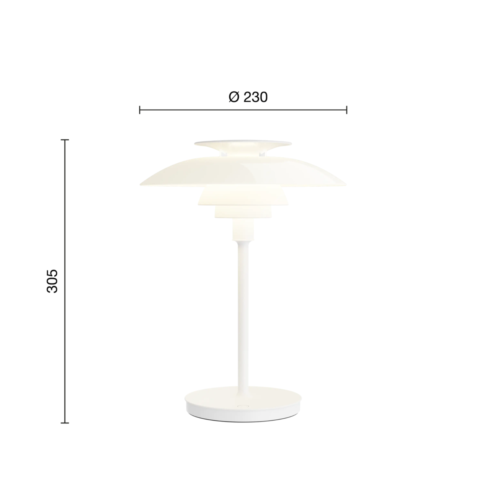 The opal white and white plate PH 80 Portable Lamp from Louis Poulsen dimensions.