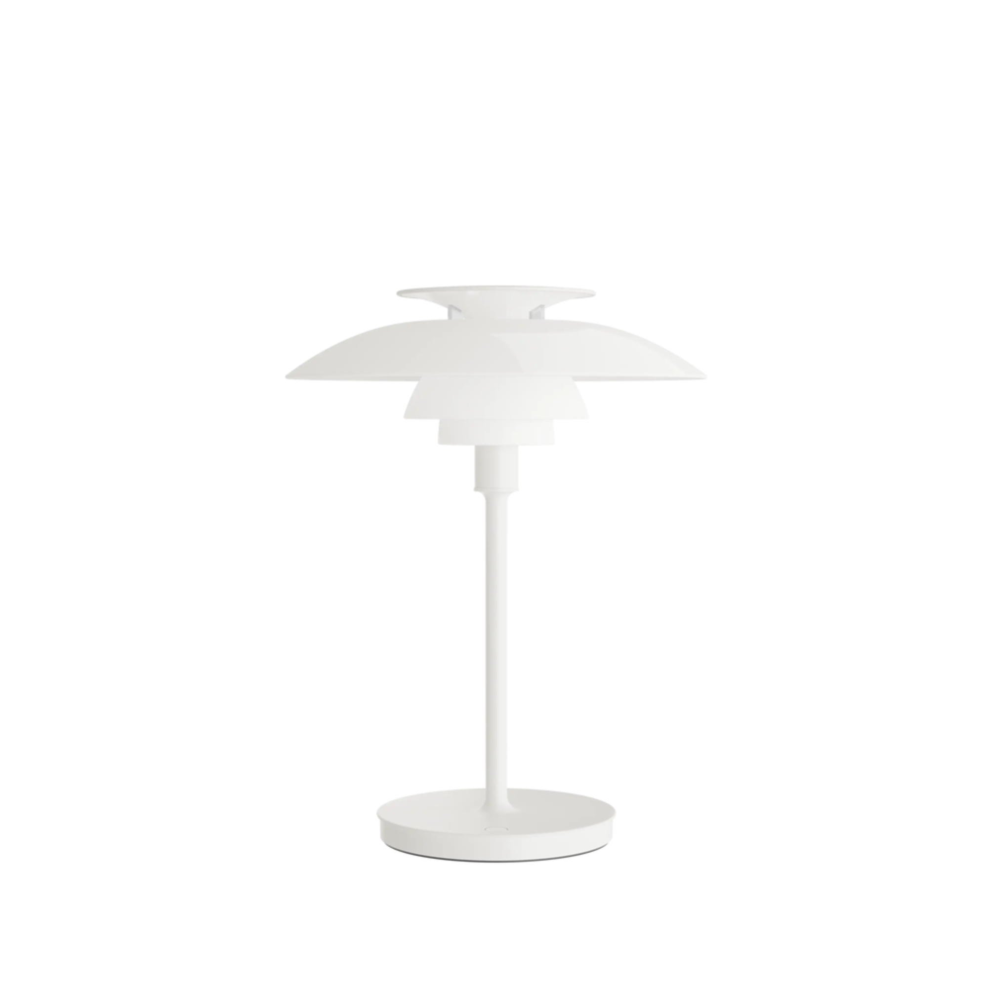 The opal white and white plate PH 80 Portable Lamp from Louis Poulsen turned off.