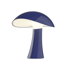 The night blue Rumee 220 Portable Lamp from Louis Poulsen turned on.