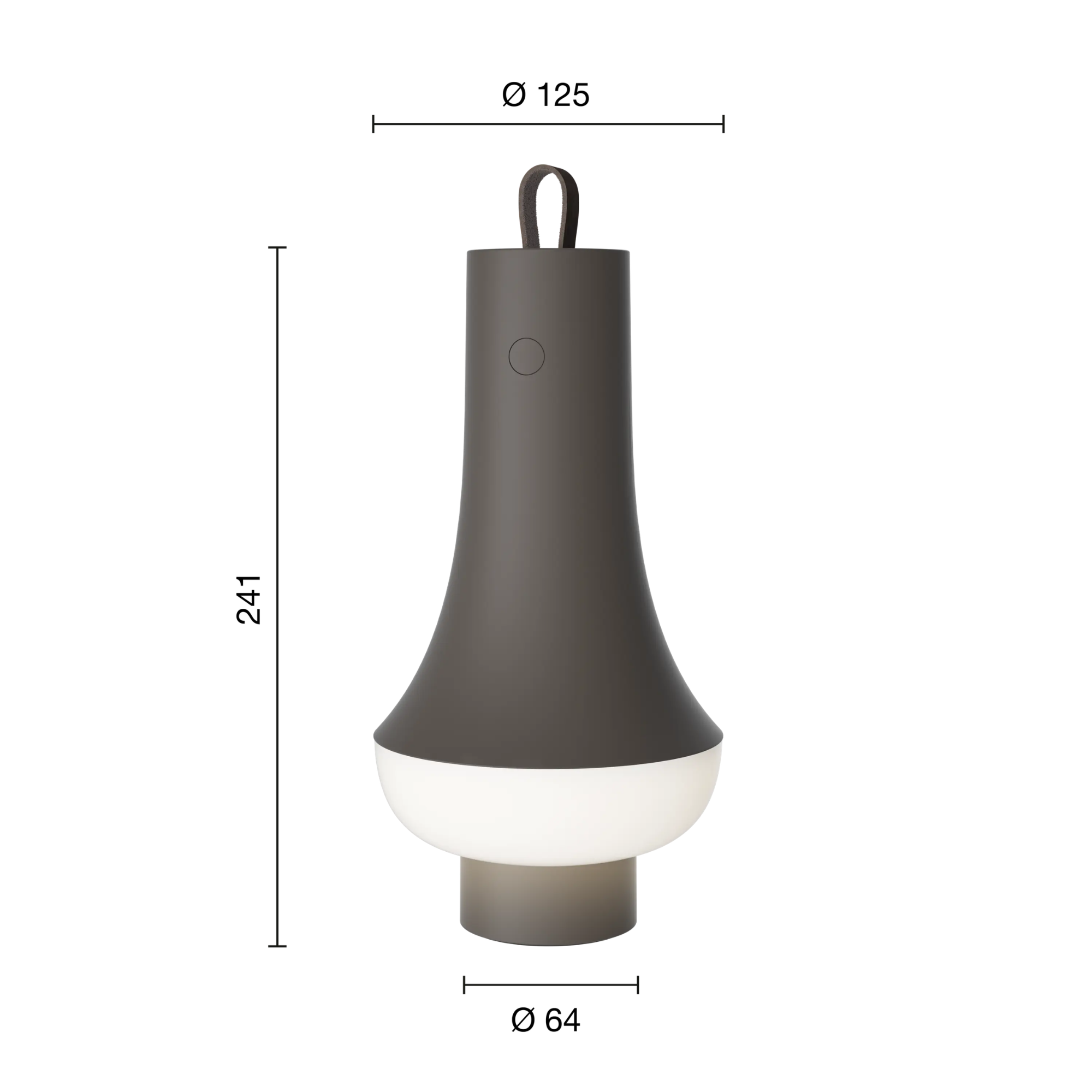 The dark brown Tomoshi Portable Lamp from Louis Poulsen dimensions.