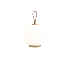 The white opal VL45 Radiohus Table Lamp from Louis Poulsen turned on.
