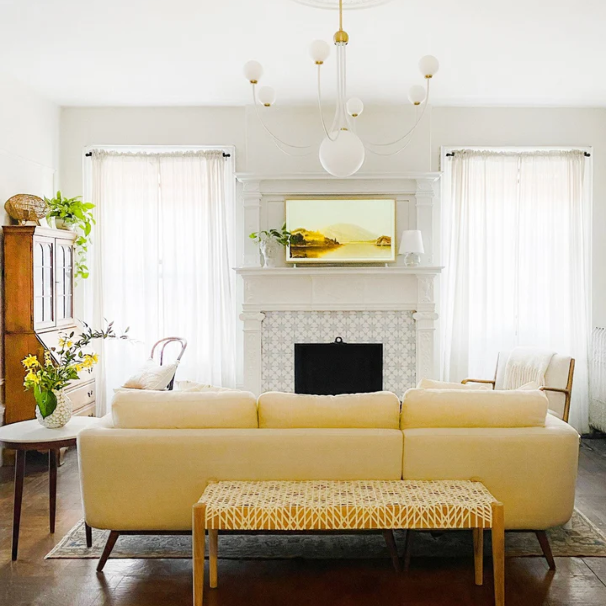 The Nicole Rechargeable LED Table Lamp from Mitzi in the living room of a designer home.