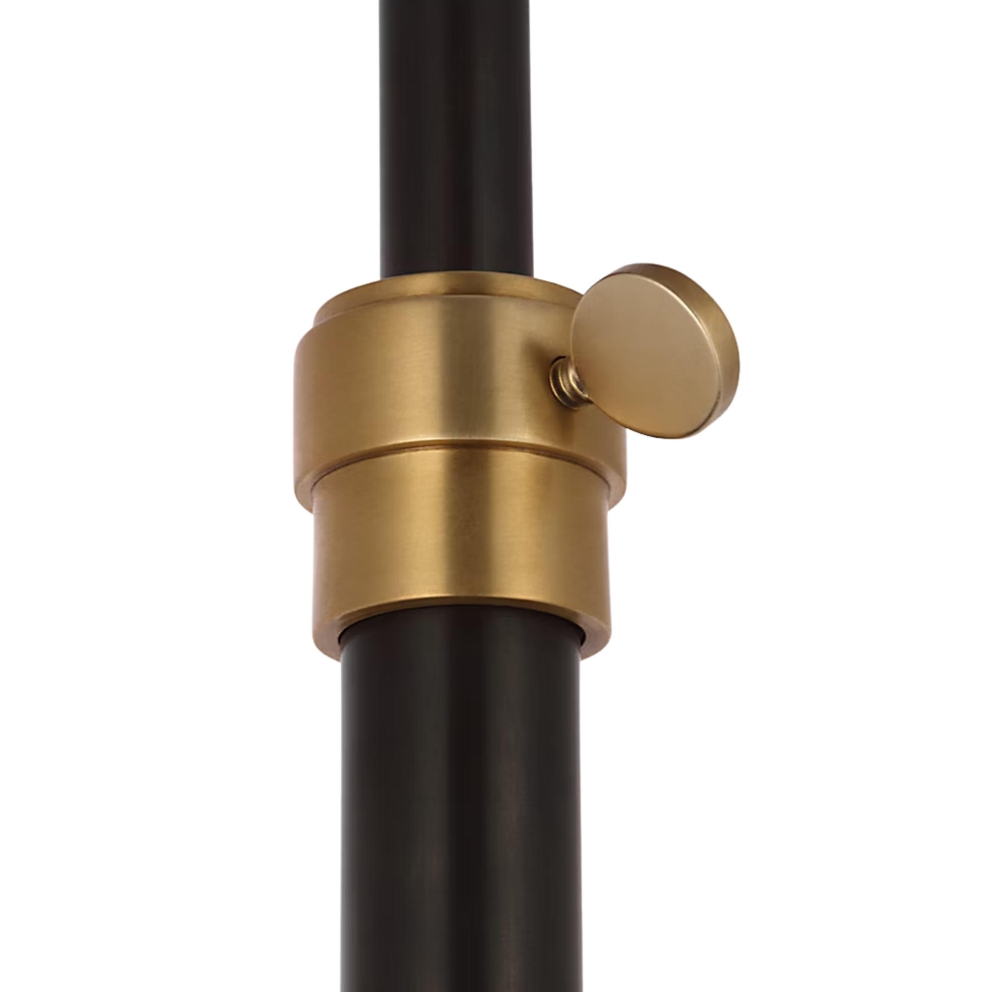 The bronze and hand rubbed antique brass Bryant Adjustable Cordless Floor Lamp post, showing the knob for adjusting the lights height.