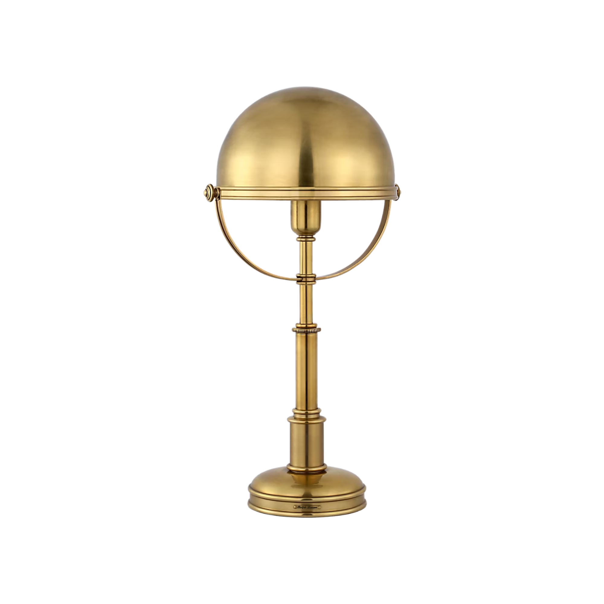 The brass Carthage Cordless Lamp from Visual Comfort Signature shown at an angle.