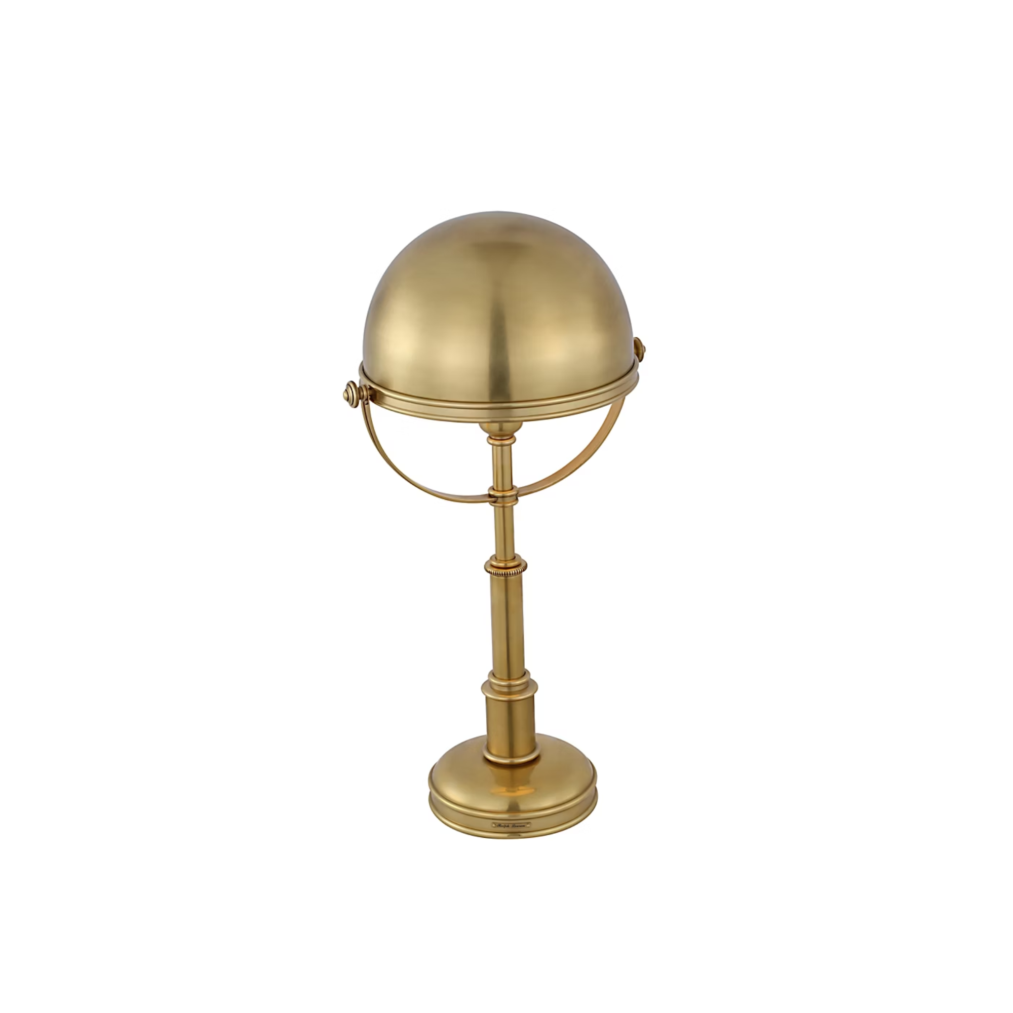 The brass Carthage Cordless Lamp from Visual Comfort Signature from a high angle.