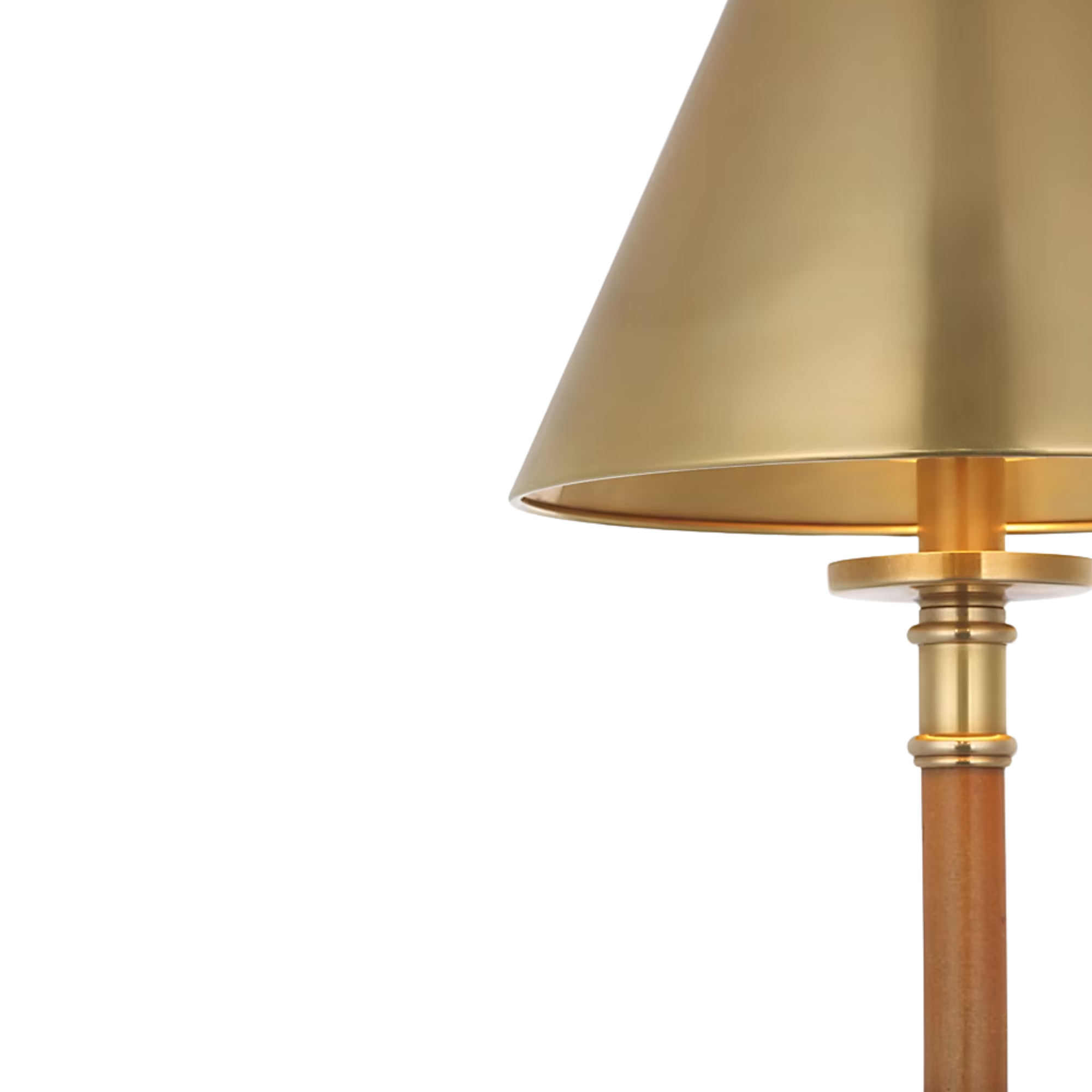 The Dalfern Cordless Reading Floor Lamp by Visual Comfort Signature, designed by Ralph Lauren showing the brass in detail.