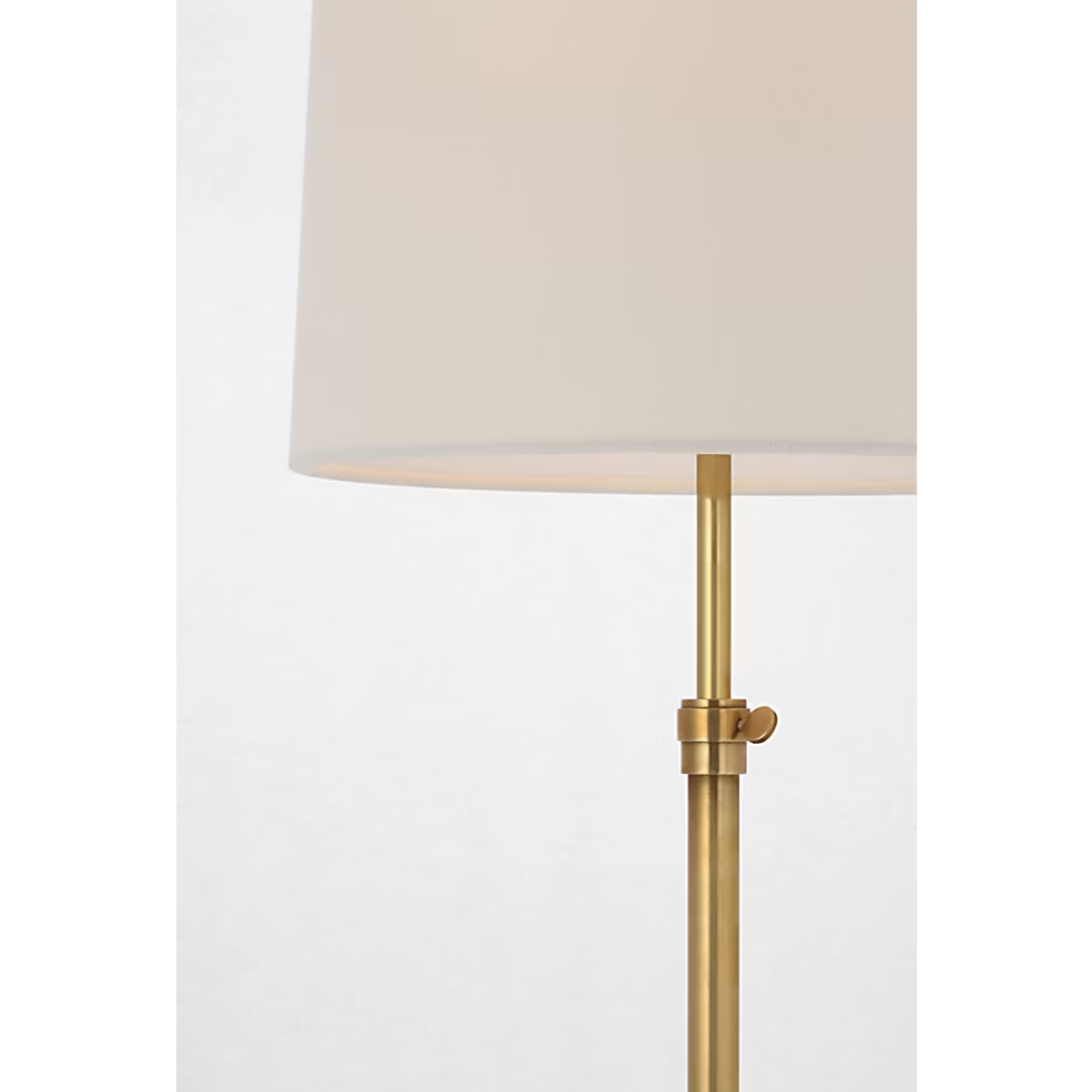 The brass Bryant Adjustable Cordless Floor Lamp shade and post.