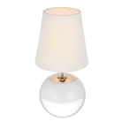 The crystal Terri Cordless Lamp from Visual Comfort Signature shown close up with it's linen shade.
