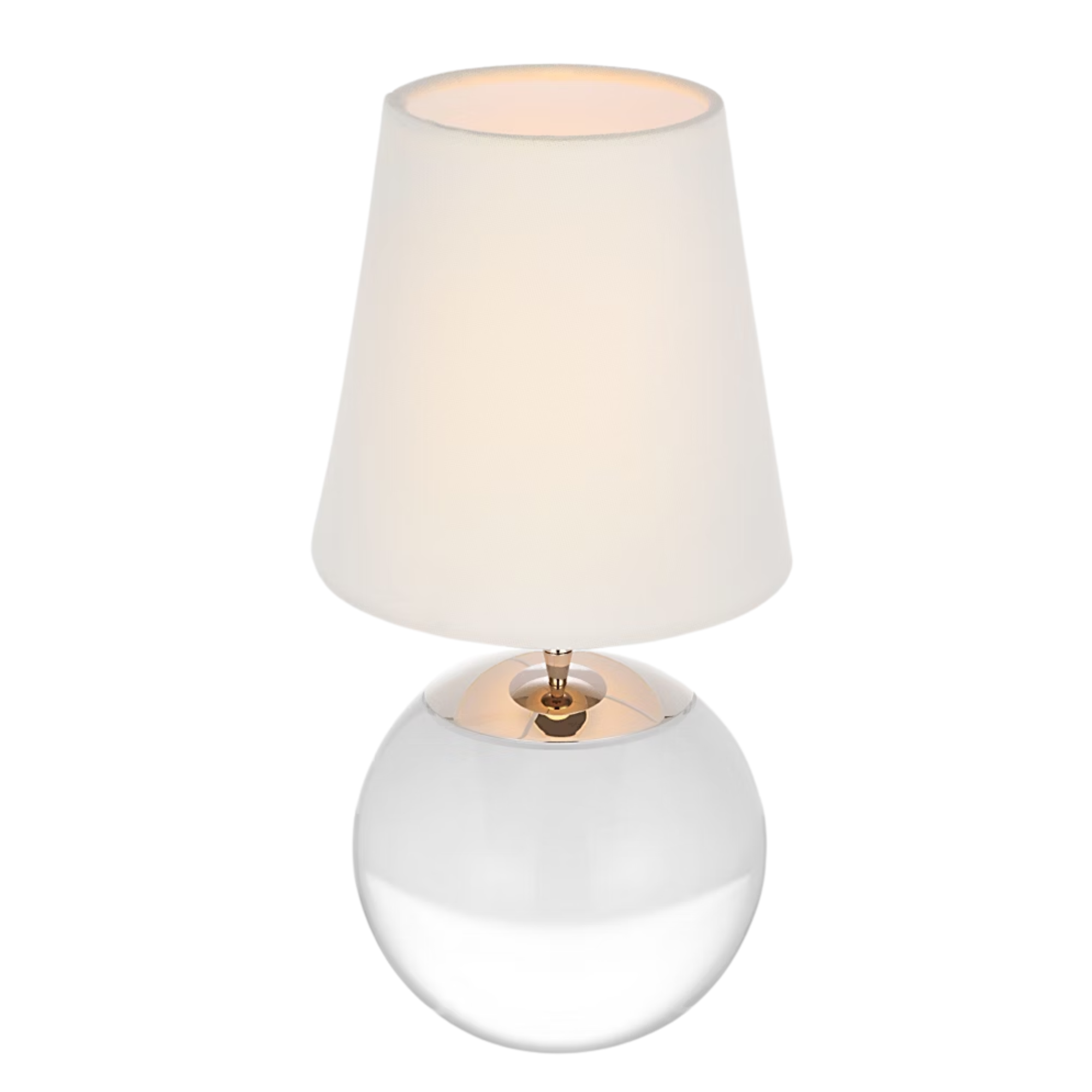 The crystal Terri Cordless Lamp from Visual Comfort Signature shown close up with it's linen shade.