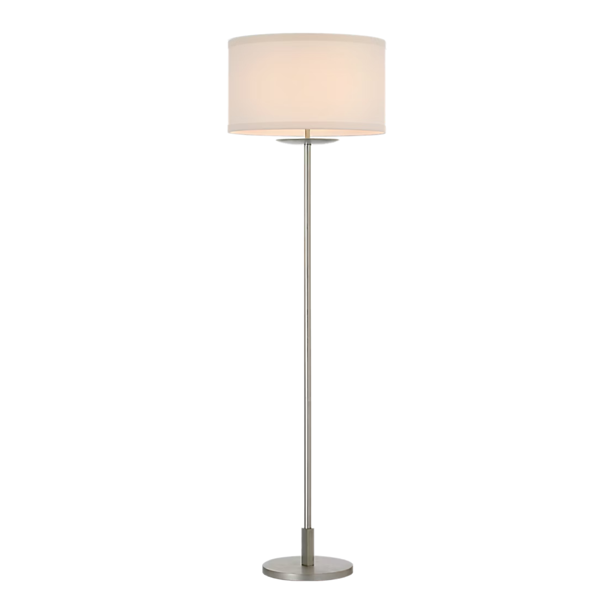 The burnished silver leaf with cream linen shade Walker Cordless Floor Lamp from Visual Comfort Signature turned off.