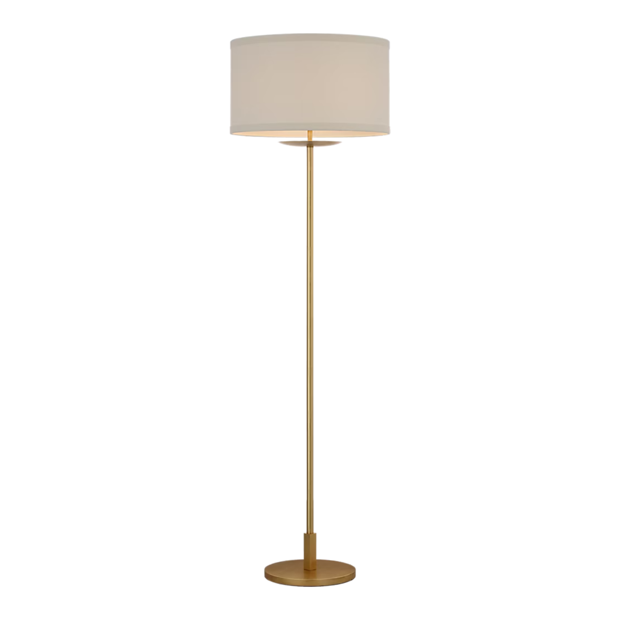 The gild with cream linen shade Walker Cordless Floor Lamp from Visual Comfort Signature at an angle turned off.