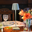 The sage Poldina Pro from Zafferano in a dining room on top of a wooden table with dishes and glasses.