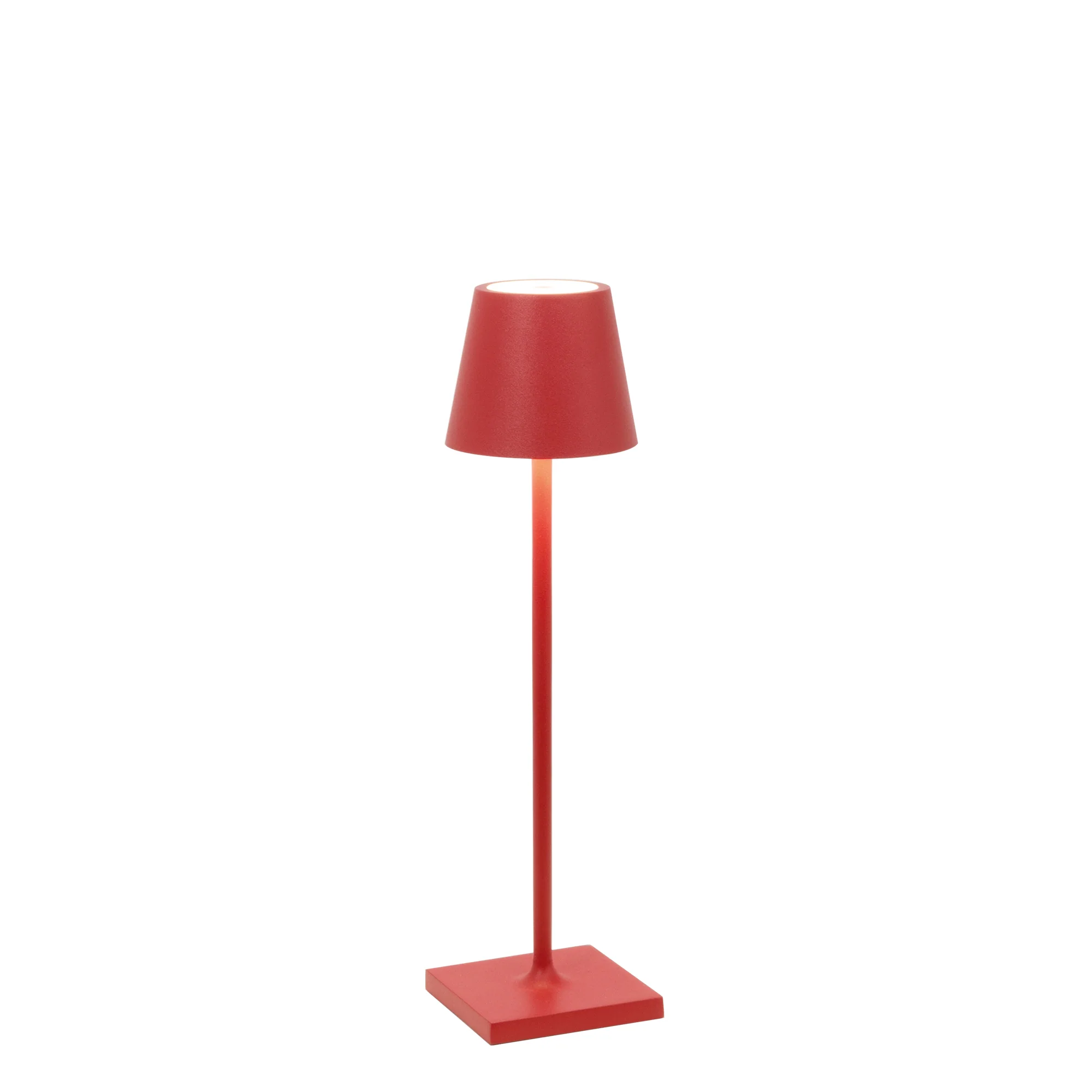 The red Poldina Pro Micro Cordless Lamp from Zafferano.