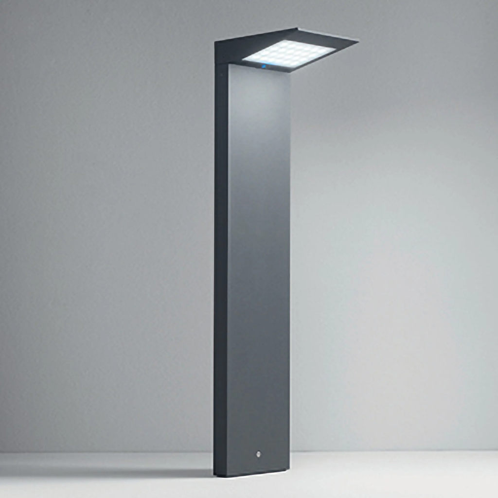 The dark gray Solar Outdoor LED Bollard from Zafferano in a studio.