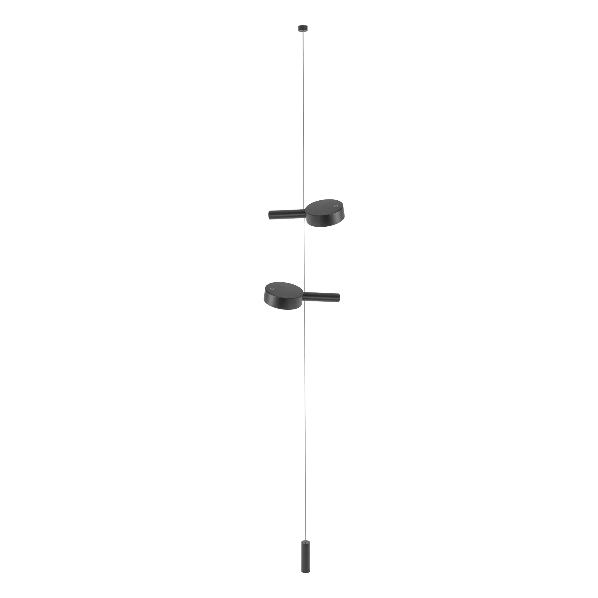The black Super O Suspended Cordless Floor Lamp from Zafferano with 2 lights.