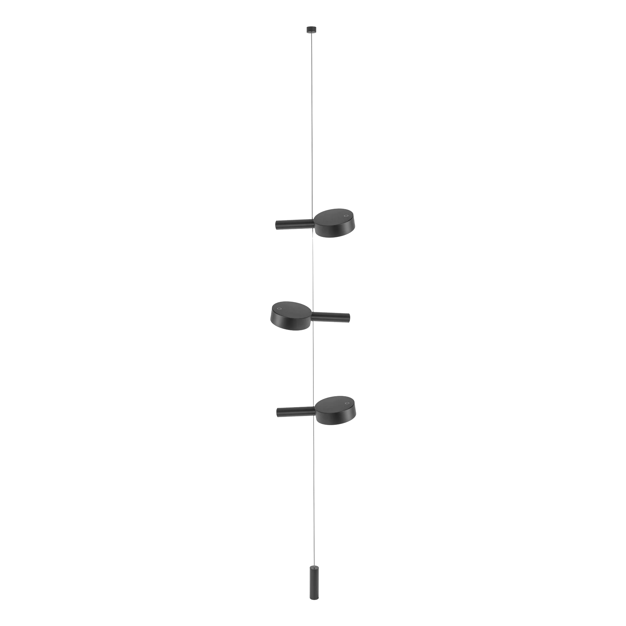 The black Super O Suspended Cordless Floor Lamp from Zafferano with 3 lights.