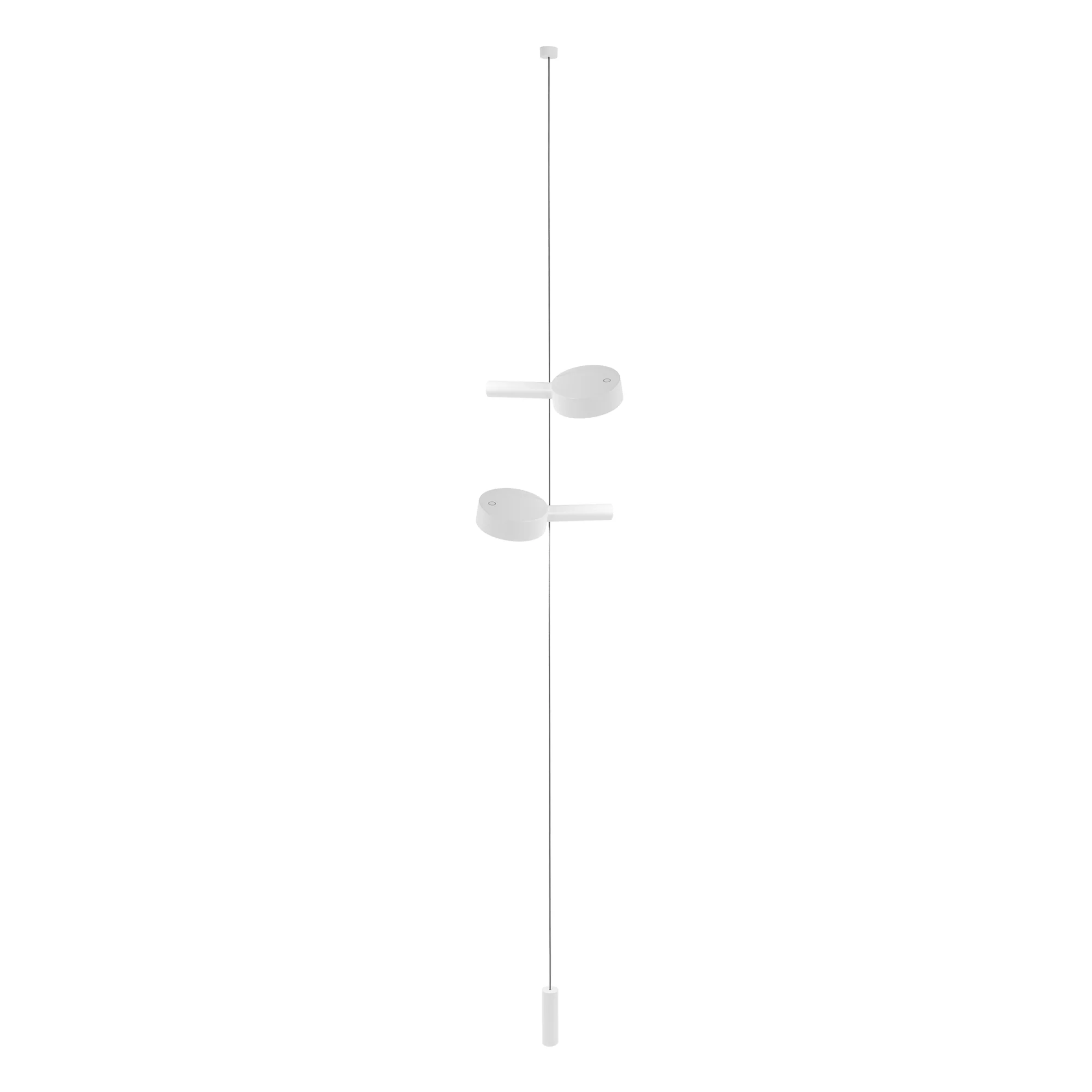 The white Super O Suspended Cordless Floor Lamp from Zafferano with 2 lights.